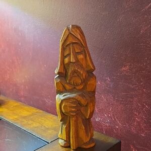 Vintage - Hand Carved "Praying" Old Man Wood Carving Statue